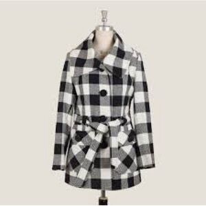 Bianca Nygard Belted Black and White Checkered Pea Coat